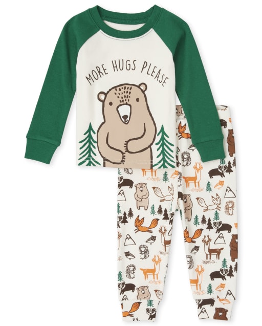Pijamas de algodón ajustados con abrazo de oso para bebés y niños pequeños