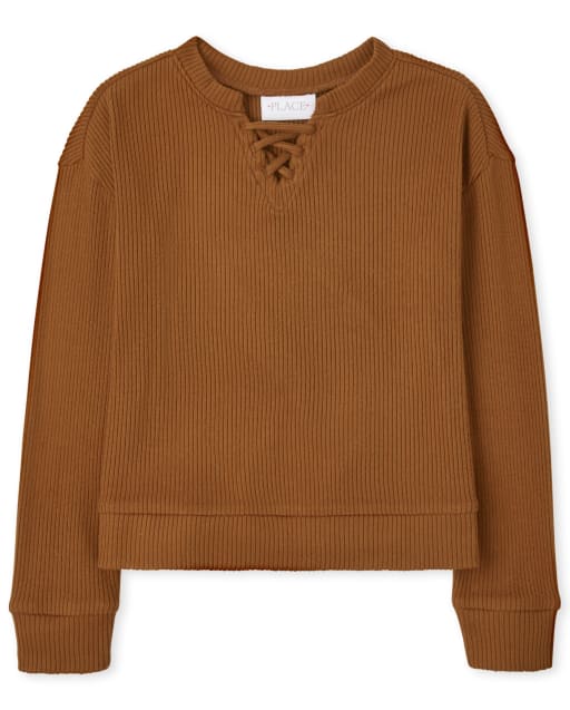 Girls Lace Up Lightweight Sweater Top