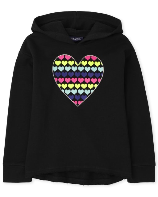 Girls Rainbow Heart Fleece Hoodie
