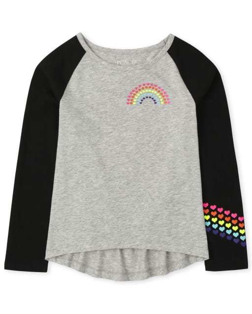 Girls Active Long Sleeve Rainbow Graphic Raglan Top