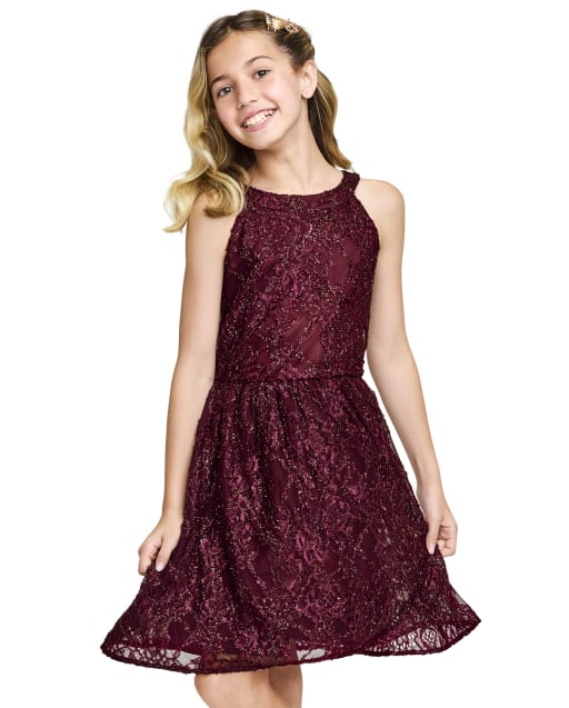 Girls Lace High Neck Dress