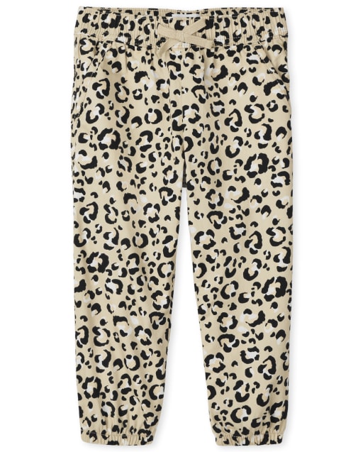 Girls Woven Leopard Print Pull On Jogger Pants