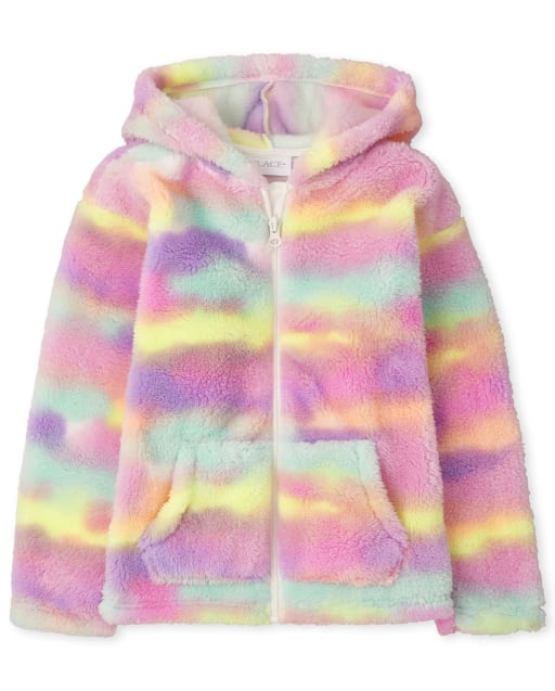 Sudadera con capucha y cremallera de sherpa con efecto tie-dye para niñas