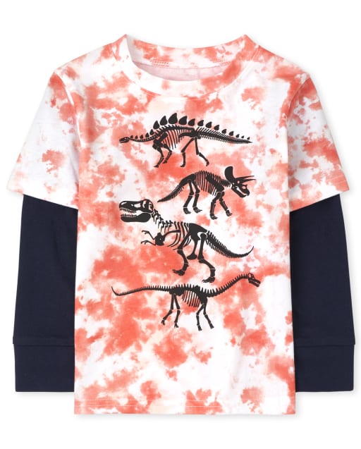 Baby And Toddler Boys Long Sleeve Dino Graphic Thermal 2 In 1 Top