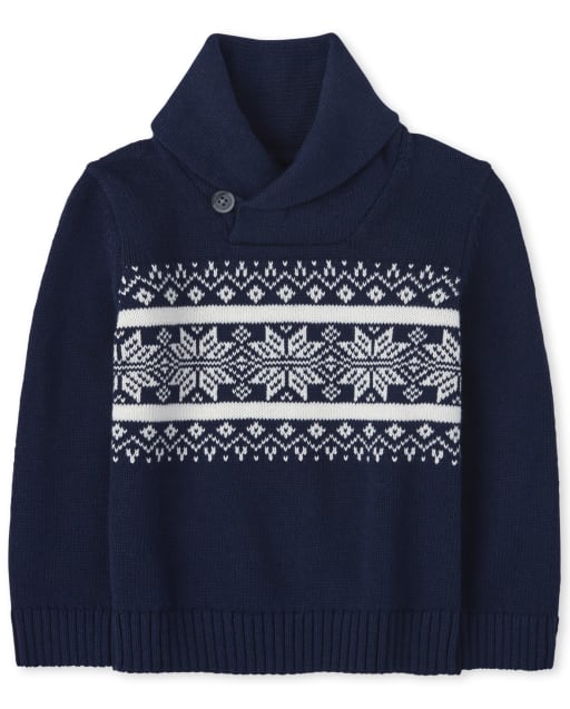 Toddler Boys Christmas Fairisle Shawl Neck Sweater