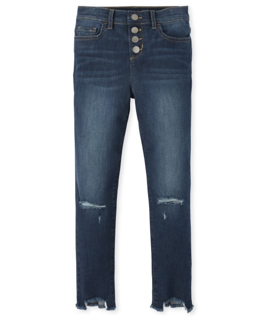 Jean en denim usé boutonné à l'avant pour fille