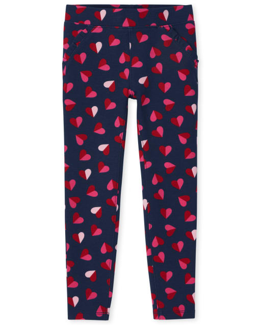Girls Heart Ponte Knit Ruffle Pull On Jeggings
