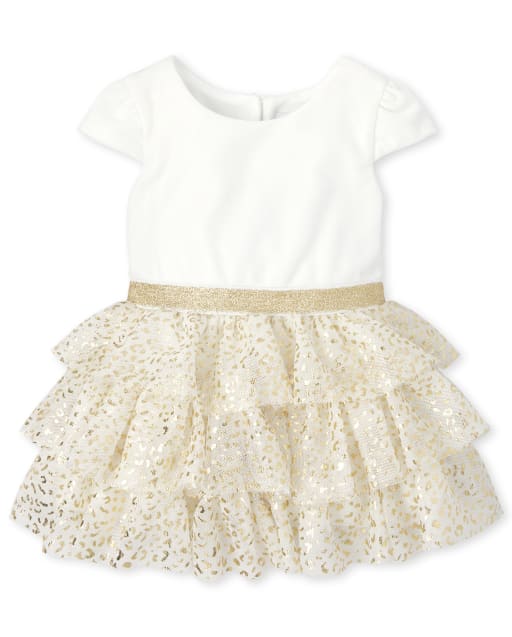 Robe tricotée à tissée en velours léopard métallisé pour bébé fille