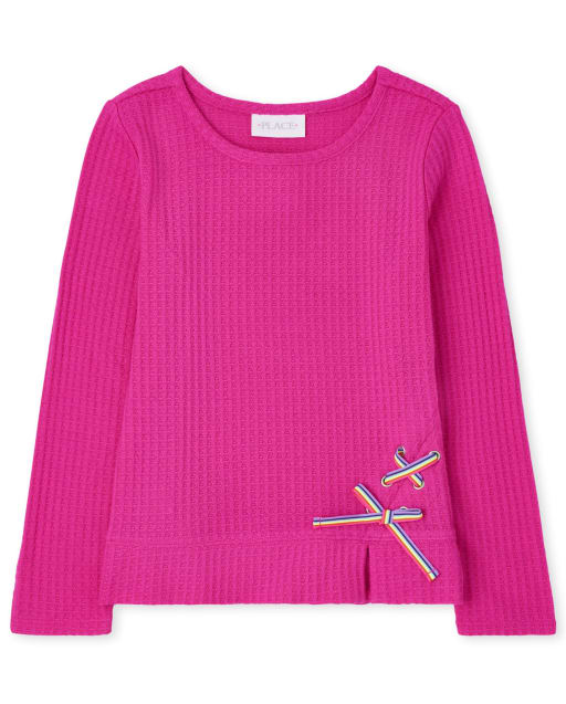 Haut pull léger à lacets arc-en-ciel pour fille