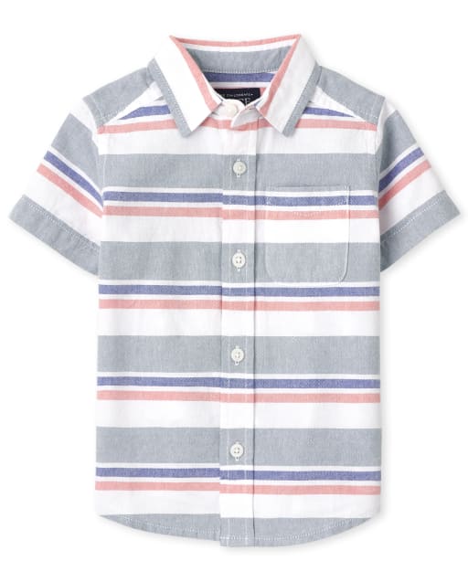 Baby And Toddler Boys Short Sleeve Striped Oxford Button Down Shirt