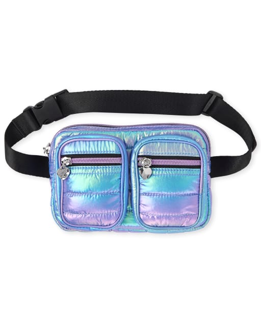 Girls Holographic Double Pocket Fanny Pack
