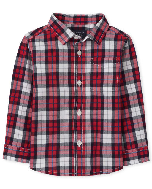 Baby And Toddler Boys Long Sleeve Plaid Poplin Button Down Shirt