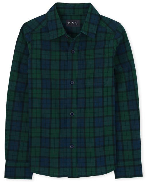 Boys Plaid Poplin Button Up Shirt