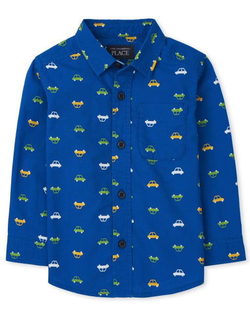 Baby And Toddler Boys Car Poplin Button Up Shirt