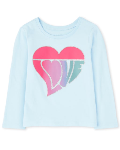 Baby And Toddler Girls Long Sleeve Heart Love Graphic Tee