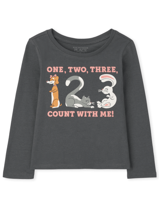 Baby And Toddler Girls Long Sleeve Counting Graphic Tee