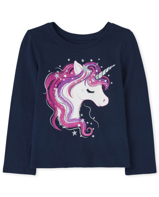 Baby And Toddler Girls Long Sleeve Unicorn Graphic Tee