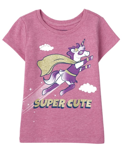 Baby And Toddler Girls Short Sleeve Super Unicorn Graphic Tee
