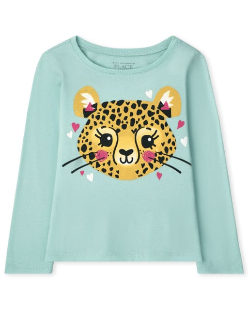 Baby And Toddler Girls Long Sleeve Cheetah Graphic Tee
