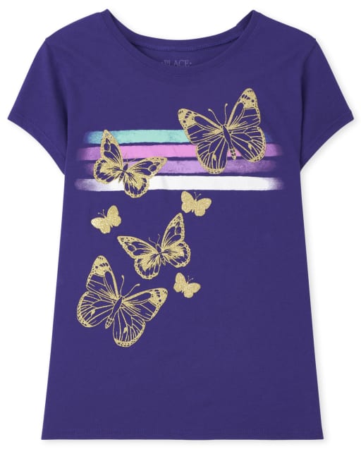 Camiseta con gráfico de mariposa para niñas