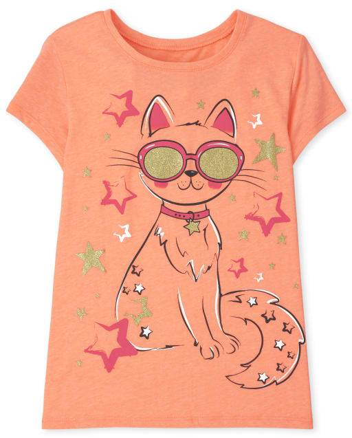 T-shirt graphique chat pour filles