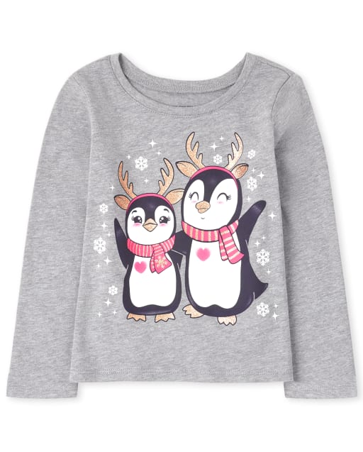 T-shirt graphique pingouin pour bébés et petites filles
