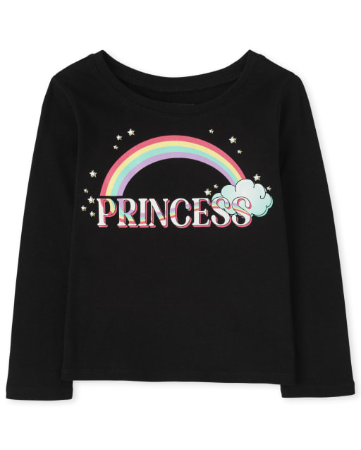 Camiseta estampada de princesa de manga larga para bebés y niñas pequeñas