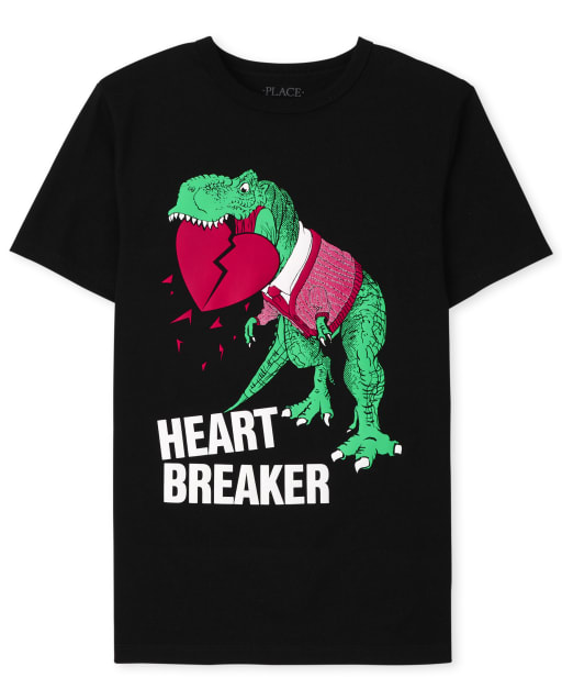 Camiseta con gráfico de dinosaurio y corazón de San Valentín para niños