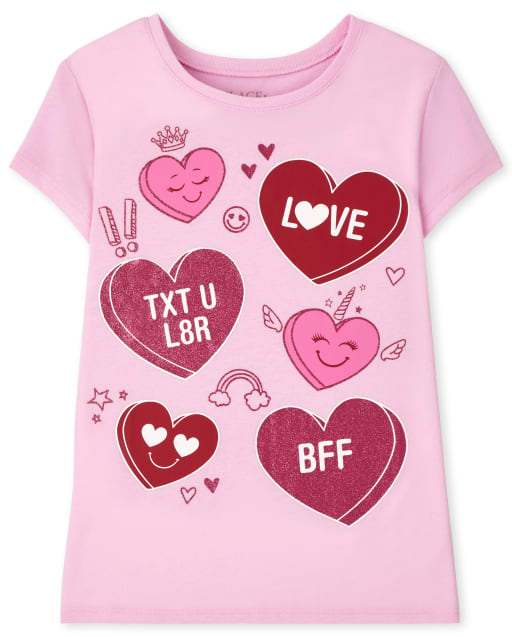 Girls Short Sleeve Valentine's Day Love Graphic Tee