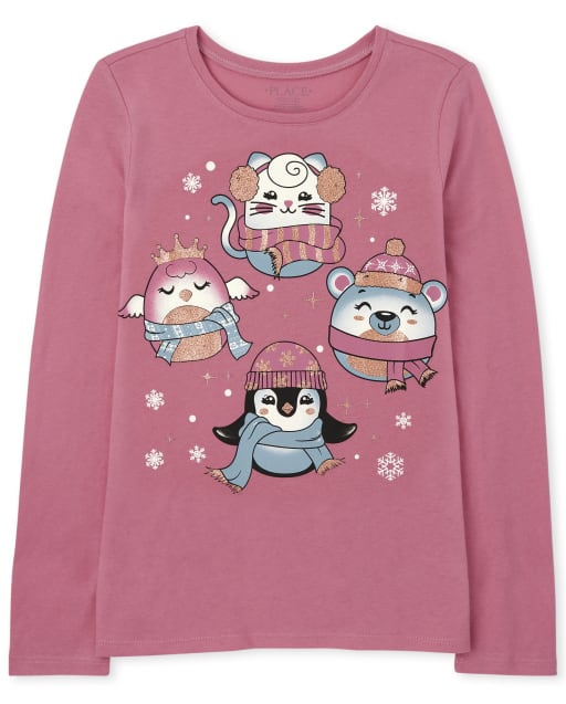 T-shirt graphique avec animaux d&#39;hiver pour filles