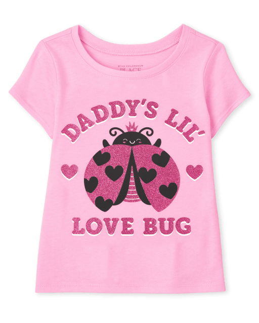 Baby And Toddler Girls Short Sleeve Valentine's Day Love Bug Graphic Tee