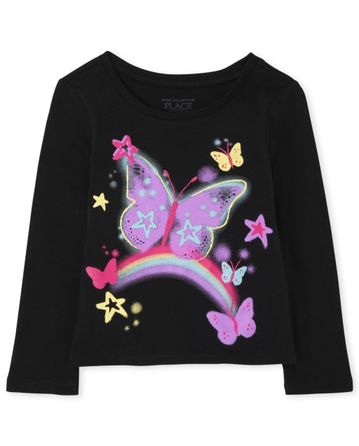 Baby And Toddler Girls Long Sleeve Butterfly Graphic Tee
