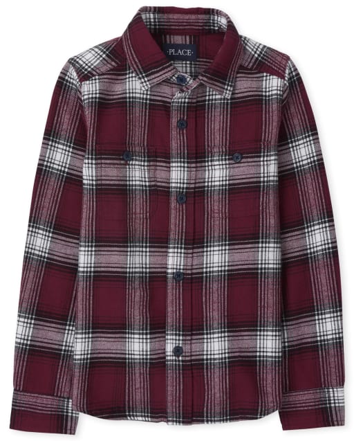 Boys Plaid Flannel Button Up Shirt