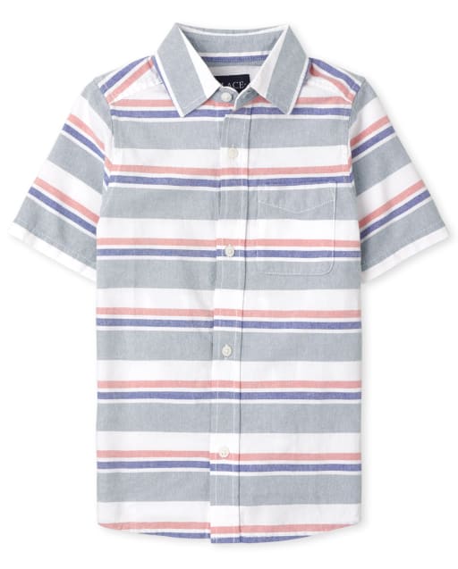 Boys Short Sleeve Striped Oxford Button Down Shirt