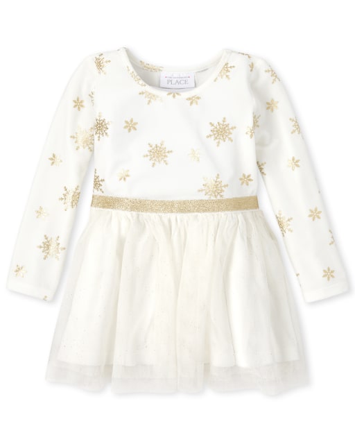 Baby And Toddler Girls Snowflake Velour Knit To Woven Dress