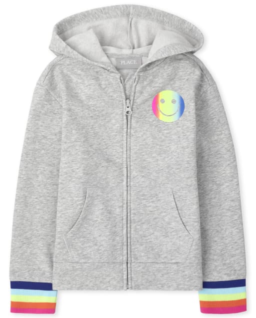 Girls Rainbow Smile Fleece Zip Up Hoodie