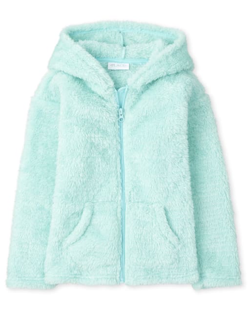 Girls Glitter Sherpa Zip Up Hoodie
