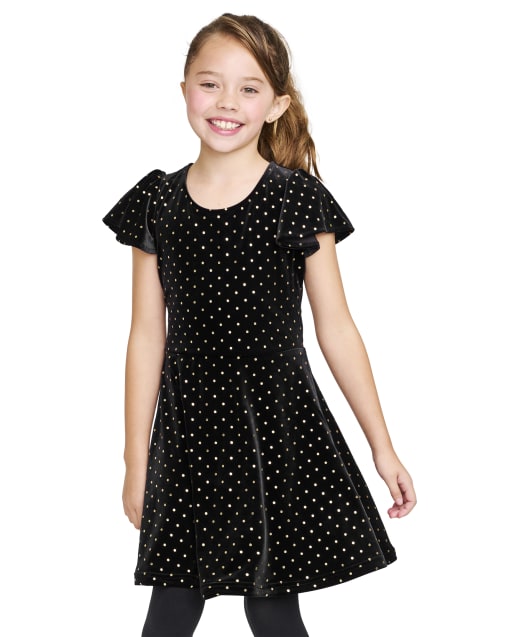 Robe en velours à pois scintillants pour fille