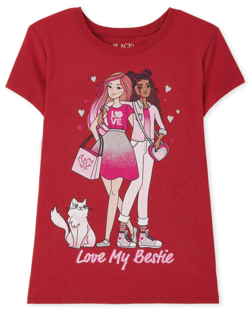 Camiseta con estampado Bestie del Día de San Valentín para niñas