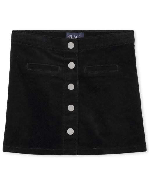 button front corduroy black skirt