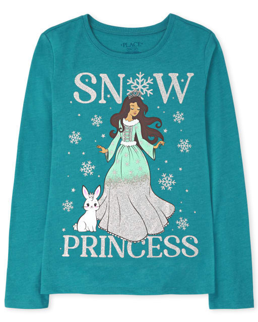 Girls Long Sleeve Snow Princess Graphic Tee