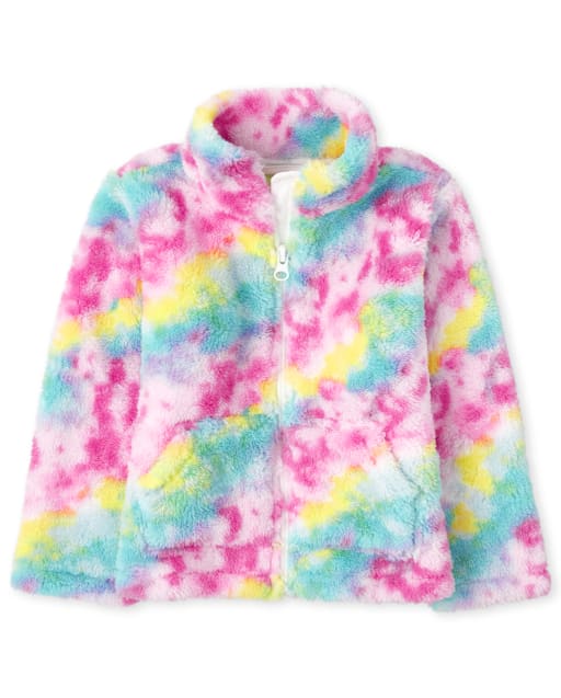 Baby And Toddler Girls Rainbow Tie Dye Sherpa Zip Up Jacket