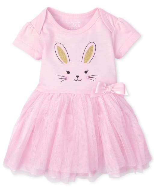 Baby Girls Easter Short Sleeve Bunny Tutu Bodysuit Dress