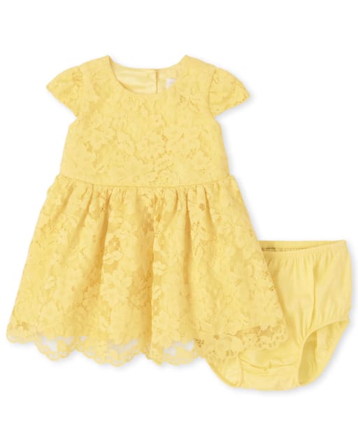 Baby Girls Short Sleeve Woven Lace Fit And Flare Dress And Bloomers Set