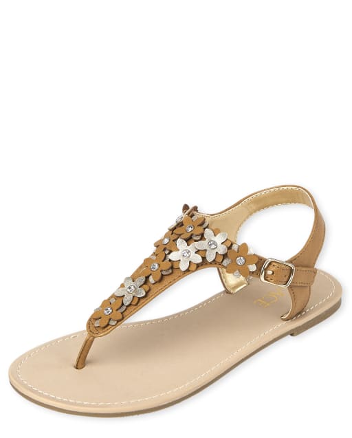 Girls Flower T-Strap Sandals
