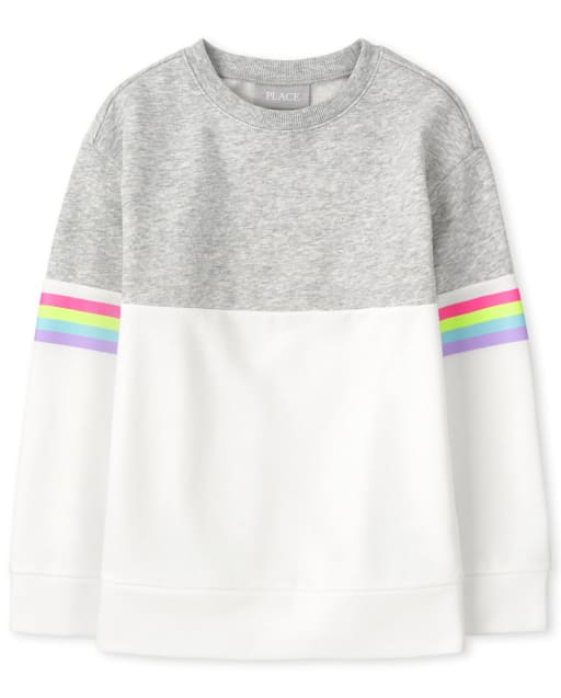 Girls Active Long Sleeve Colorblock Fleece Sweatshirt