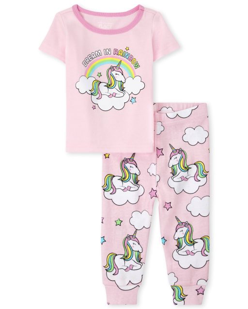 Baby And Toddler Girls Short Sleeve Unicorn Snug Fit Cotton Pajamas