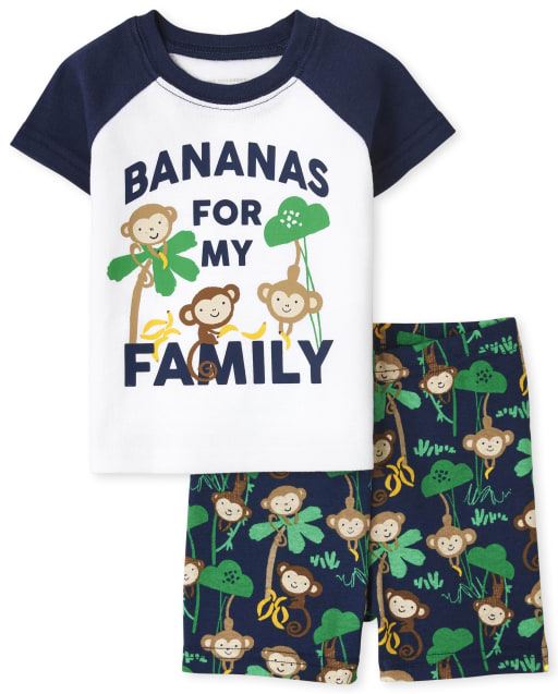 Baby And Toddler Boys Short Sleeve 'Bananas For My Family' Monkey Snug Fit Cotton Pajamas