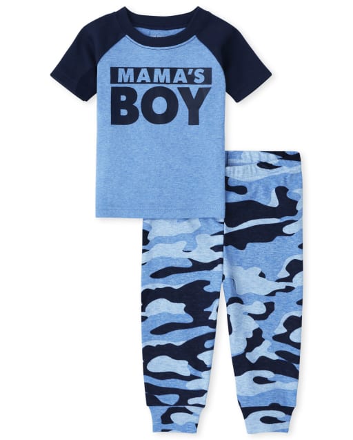 Baby And Toddler Boys Short Raglan Sleeve 'Mama's Boy' Snug Fit Cotton Pajamas