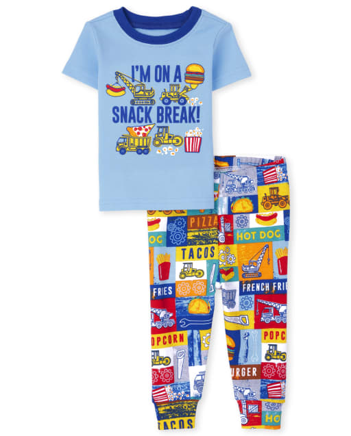 Baby And Toddler Boys Short Sleeve 'I'm On A Snack Break' Snug Fit Cotton Pajamas